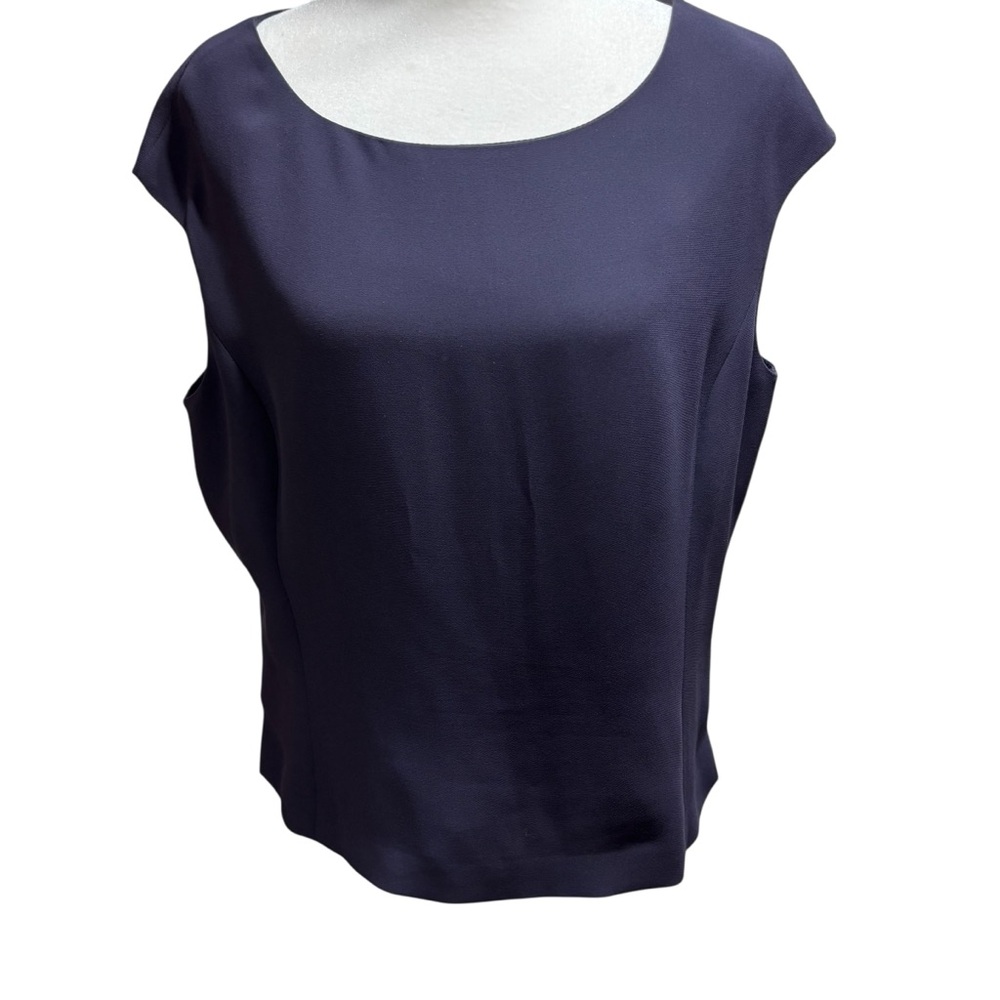 Talbots Womens Navy Sleeveless Boat Neck Shell‎ Blouse Size 12 Zipper Back #526